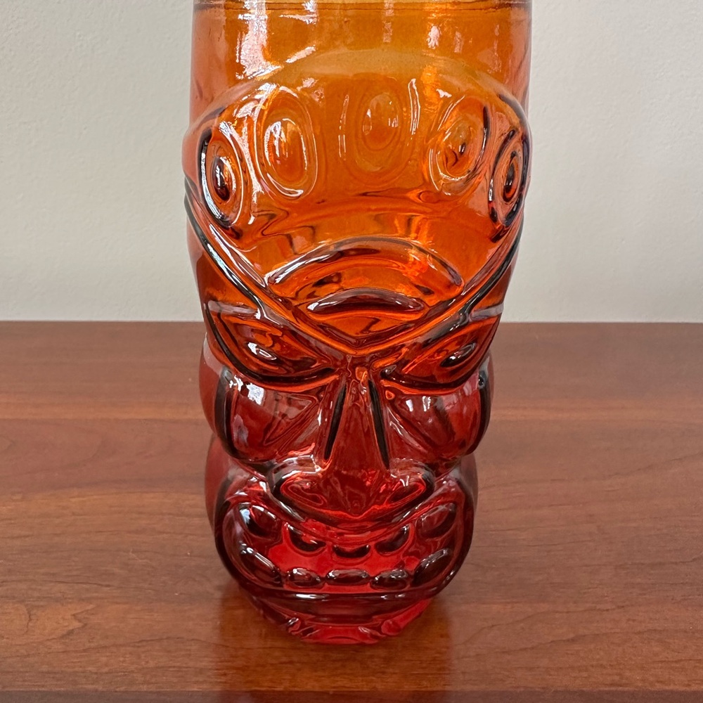 Orange Red Tiki Glass Tumbler - Brand Unknown